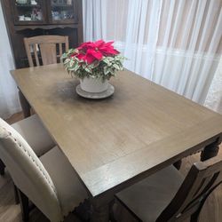 Dining Table With Extension Four Chairs And A Bench