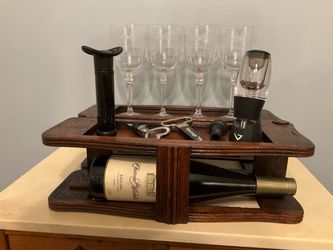 Unique Wine Rack / Mini Bar made from Antique Treadle Sewing Machine Cabinet Parts