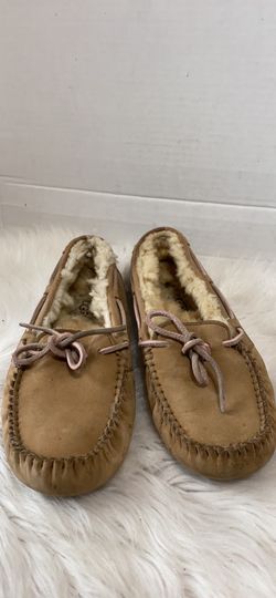 UGG Dakota Chestnut Suede Fur Lined Slip On Moccasin Slippers Women’s Size 6