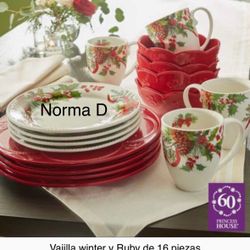 Vajilla Ruby Y Winter De 16 Piezas Nuevas En Su Caja 🌺 Princess House 🌺