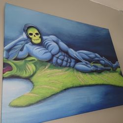 Skeleton Chillin On Skinned Battle Cat Heman Art  16x20 Canvas