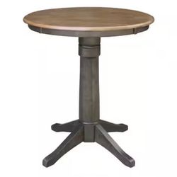 Open Box International Concepts Hickory/ Coal 30 in. Round Top Solid Wood Counter Height Pedestal Dining Table - Seats