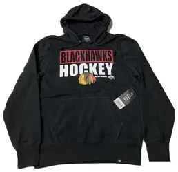 47 Brand NHL Chicago Blackhawks Black Hockey Pullover Hoodie Men's Size L NWT