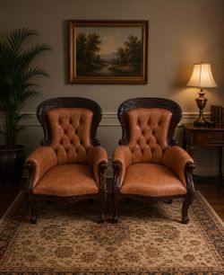 Pair of Solid Wood Carved Accent Chairs – $150
