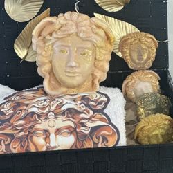 Medusa towel, hand soap candle