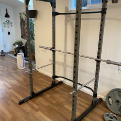 Power/Squat Rack + Olympic Bar And Plates