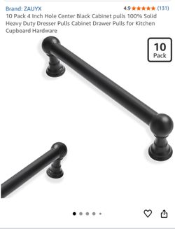 10 Pack 4 Inch Hole Center Black Cabinet pulls 100% Solid Heavy Duty Dresser Pulls Cabinet Drawer Pulls for Kitchen Cupboard Hardware