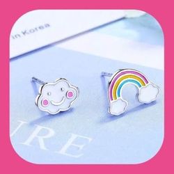 Brand New Adorable Miniature Happy Rainbow 🌈 Cloud Stud Earrings