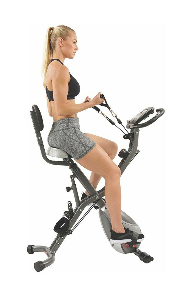 Brand New Sunny Health & Fitness Foldable Semi Recumbent Magnetic Upright Exercise Bikeble