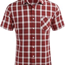 Men's Short Sleeve Plaid Dress Shirt Classic Fit Wrinkle-Free Casual Button Down Checked Shirts with Pocket 