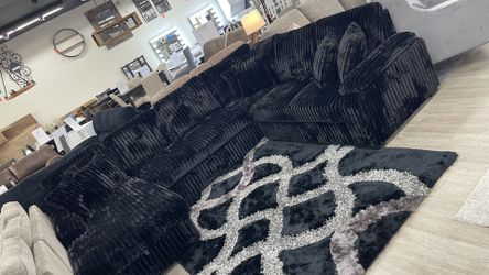 Pullout 3-Pc Black Sectional With Storage Chaise/Available In Brown And Grey