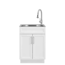 All-in-One 24.125 in. x 21.375 in. x 35 in. Stainless Steel Laundry Sink with Faucet and Storage Cabinet All-in-One 24.125 in. x 21.375 in. x 35 in. Stainless Steel Laundry Sink with Faucet and Storage Cabinet