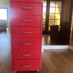 Candy Apple Red 6-Drawer Lightweight Metallic File Cabinet On Wheels