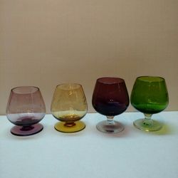 Vintage Etched Cordial Shot Glasses Multi Color