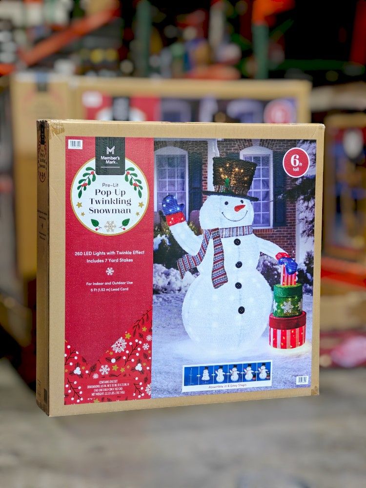 6ft Pre-Lit Pop-Up Twinkling Snowman Christmas Decor