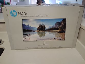 HP M27h 27-inch IPS LED FHD monitor with an adjustable height stand in white.