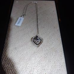 Sterling Silver/💎 Diamonds Necklace & Drop Earrings