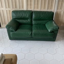 Leather Love Seat Sofa Green Good Condition