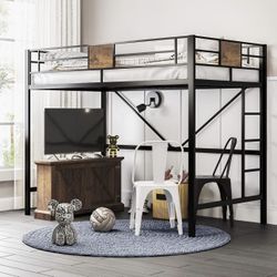 Twin Size Loft Bed with Ladder and Guardrail