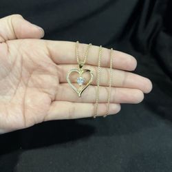 925 Sterling Silver Womens Gold Tone CZ Heart Pendant & Box Chain 20”