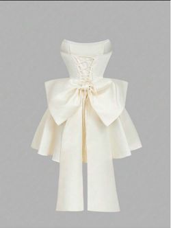Satin Fitted Bandeau Bow Back Decor Mini Dress