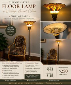 Tiffany-Style Stained Glass Floor Lamp + Vintage Accent Chair