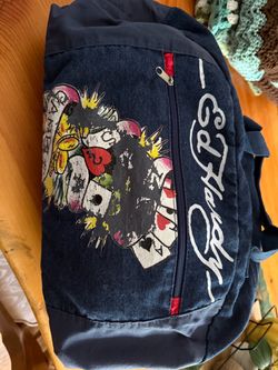 Ed Hardy Denim Graphic Duffle Bag