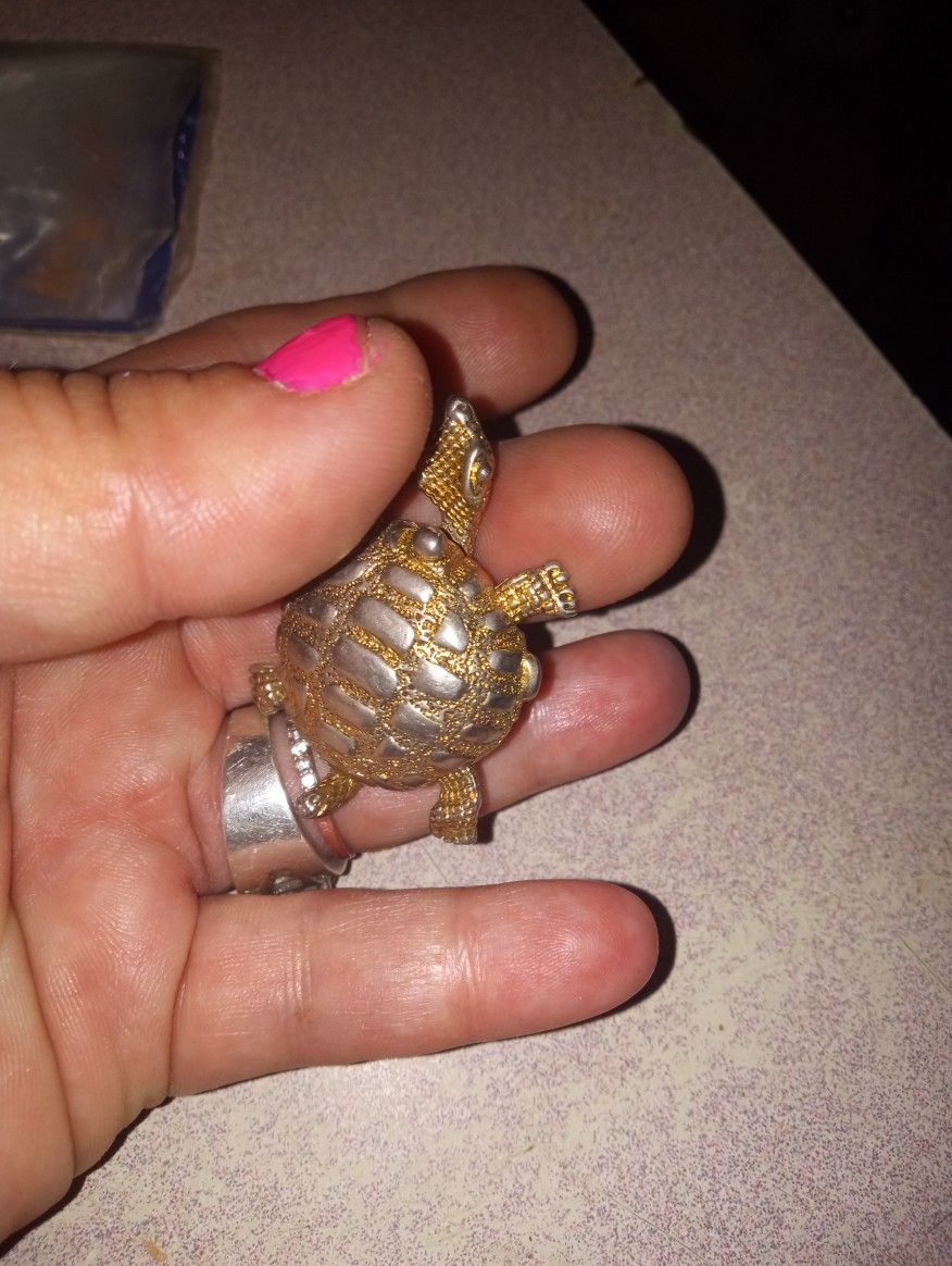 Gold Plated Turtle With Cubby Hole Underneath The Shell.