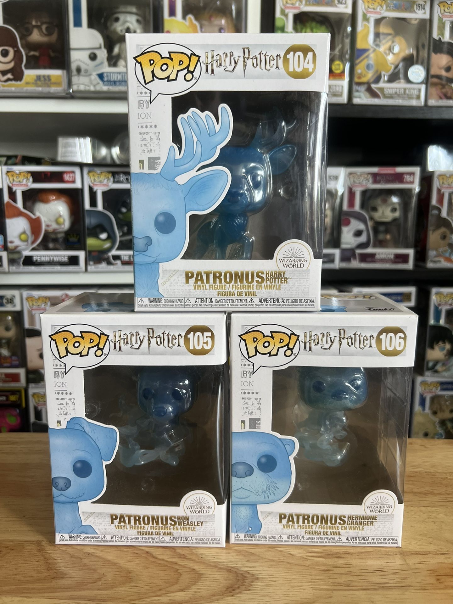 3 VAULTED Harry Potter Patronus Funko Pops #104 #105 #106 Hermione Ron Weasley