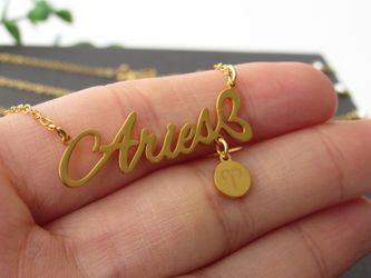 12 Constellation Zodiac Old English Letter Sign Pendant Necklace Astrology, Aries
