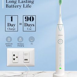  Ultrasonic Wireless Charging Electric Toothbrush, 6 Brush Head for Adults and Kids- USB Recharge Sonic Toothbrush- 5 Modes with Smart Timer