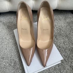 Christian Louboutin So Kate Beige Nude Patent Leather Heels 120 Mm Size 37