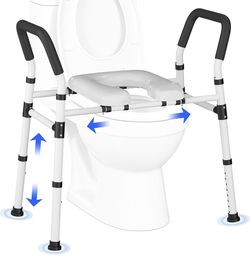 Toilet Seat Riser with Handles Adjustable Height Width 450LB Safety Assist