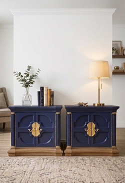 Dark Navy Vintage Nightstand - Solid Wood Nightstand End Table Dresser Funiture