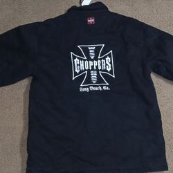 Vintage West Coast Choppers Chore Jacket on "PRSN BLU" Tag, Blanked Lined, Size 2XL Mens. Measurements are: 26 x 36. Extra long in length