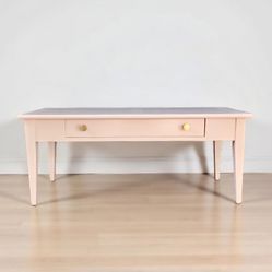 Pink Coffee Table – Solid Wood with Gold Pulls & Storage Drawer
