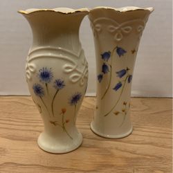 2 Classic Lenox Floral Bud Vases with Gold Trim 5 inches tall S1