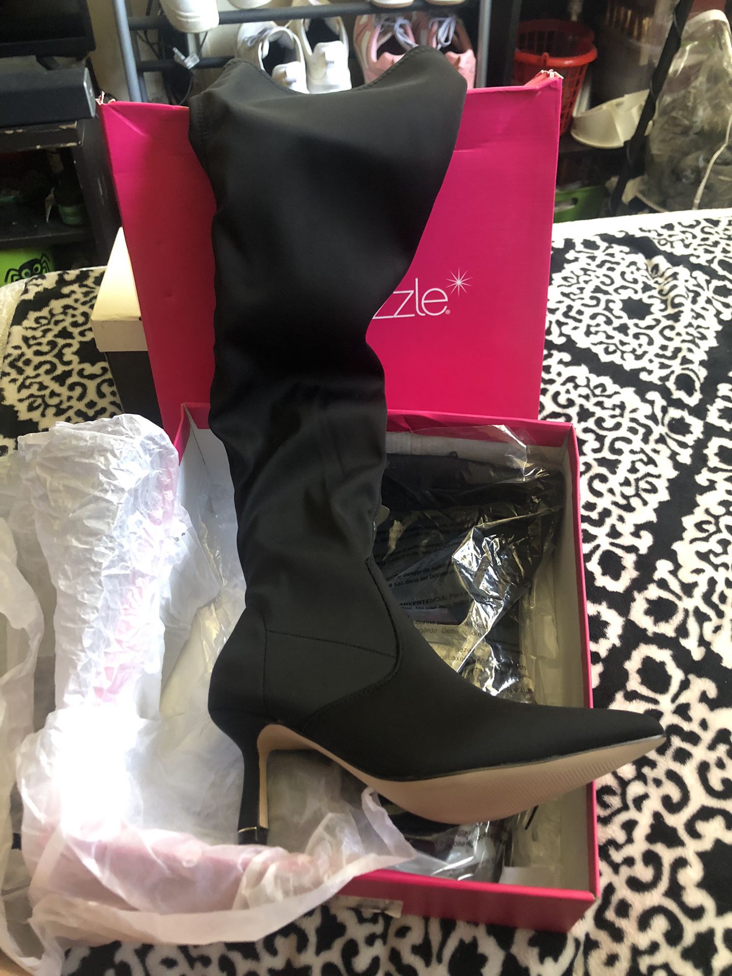 thigh-high heeled boots black size 8