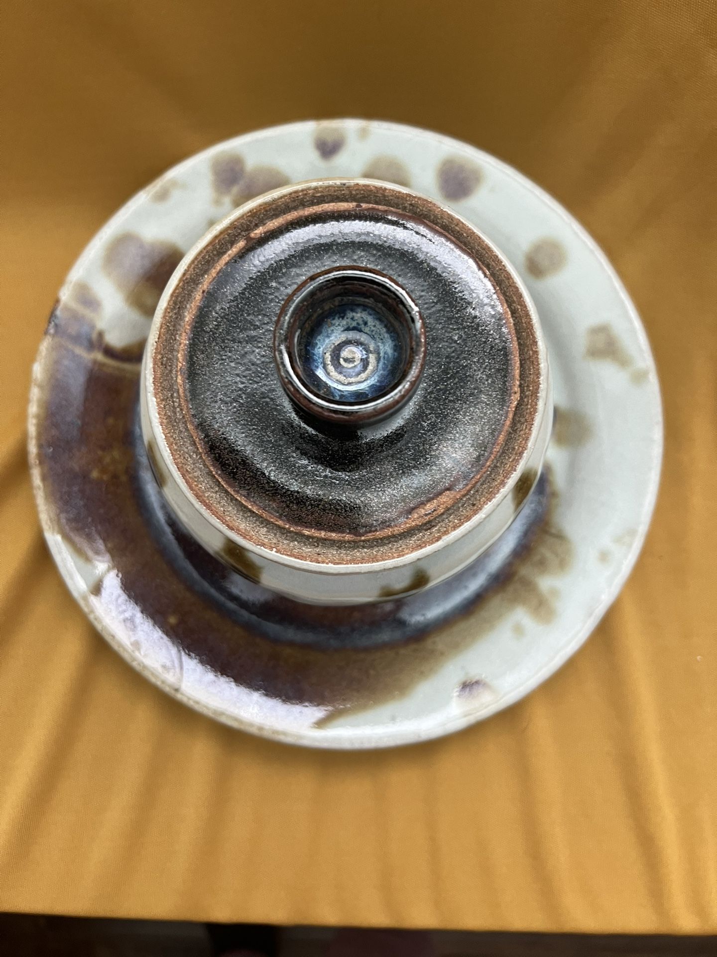 Studio Pottery Lid Bowl, Donabe Style Lidded Dish, Stoneware Bowl With Lid, Brown and light Blue Glazed