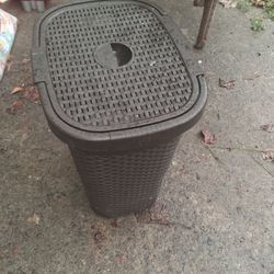 Dark Brown Plastic Wicker-Style Laundry Hamper