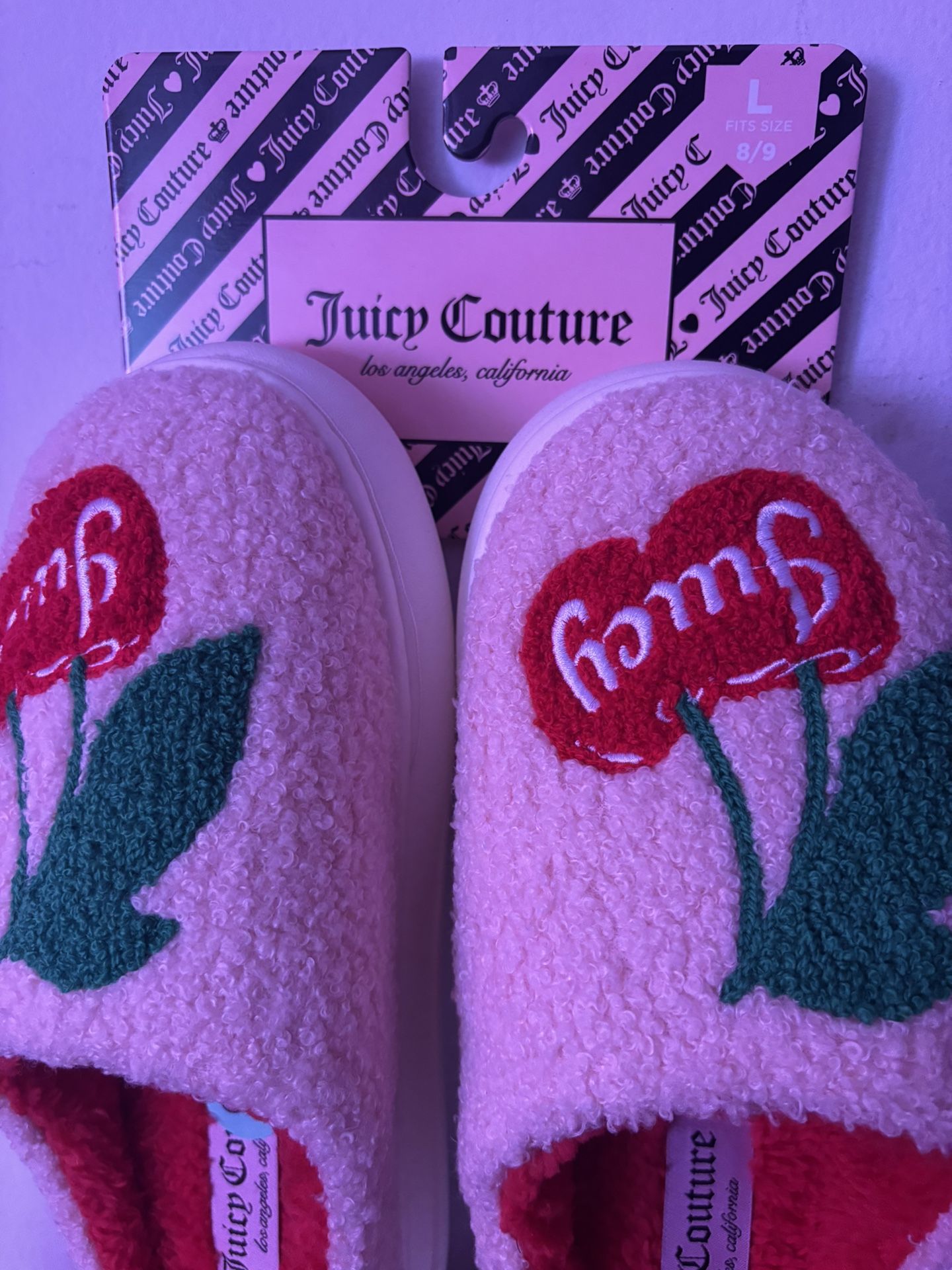 New! Juicy Couture Women’s Cherry Slippers Large Sz 8-9 Limited Edition