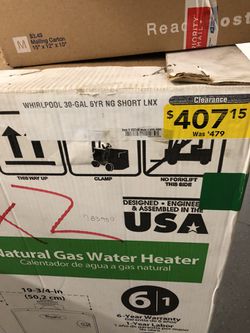 Whirlpool 30 Gal Natural Gas Water Heater