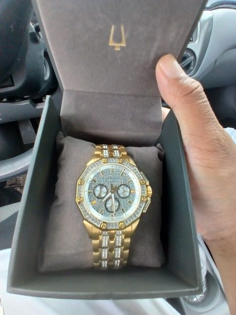 Bulova Gold Plated Crystal Diamond Watch