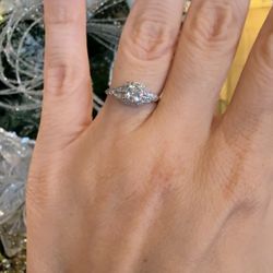 Platinum Art Deco Ring With Natural Old Euro Cut Diamonds 