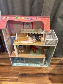 Wooden Dollhouse with Furniture and Accessories