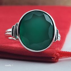 925 Sterling Silver Green Onyx Ring Size 7.75!/ Anillo de Plata Esterlina con Ónix Verde! 👌🎁Post Tags: Anillo de Plata