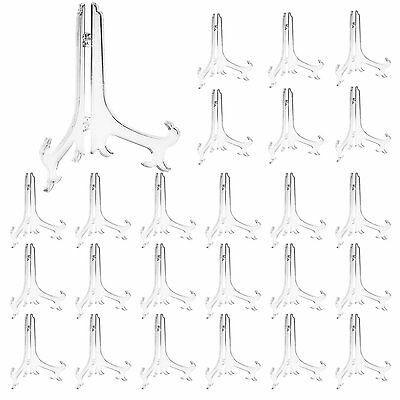 24 Pcs 4” Clear Plastic Stand Holder Picture Easel Display Photo Weddings Party