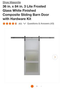 Masonite 36x84 Frosted Glass Sliding Barn Door with Hardware