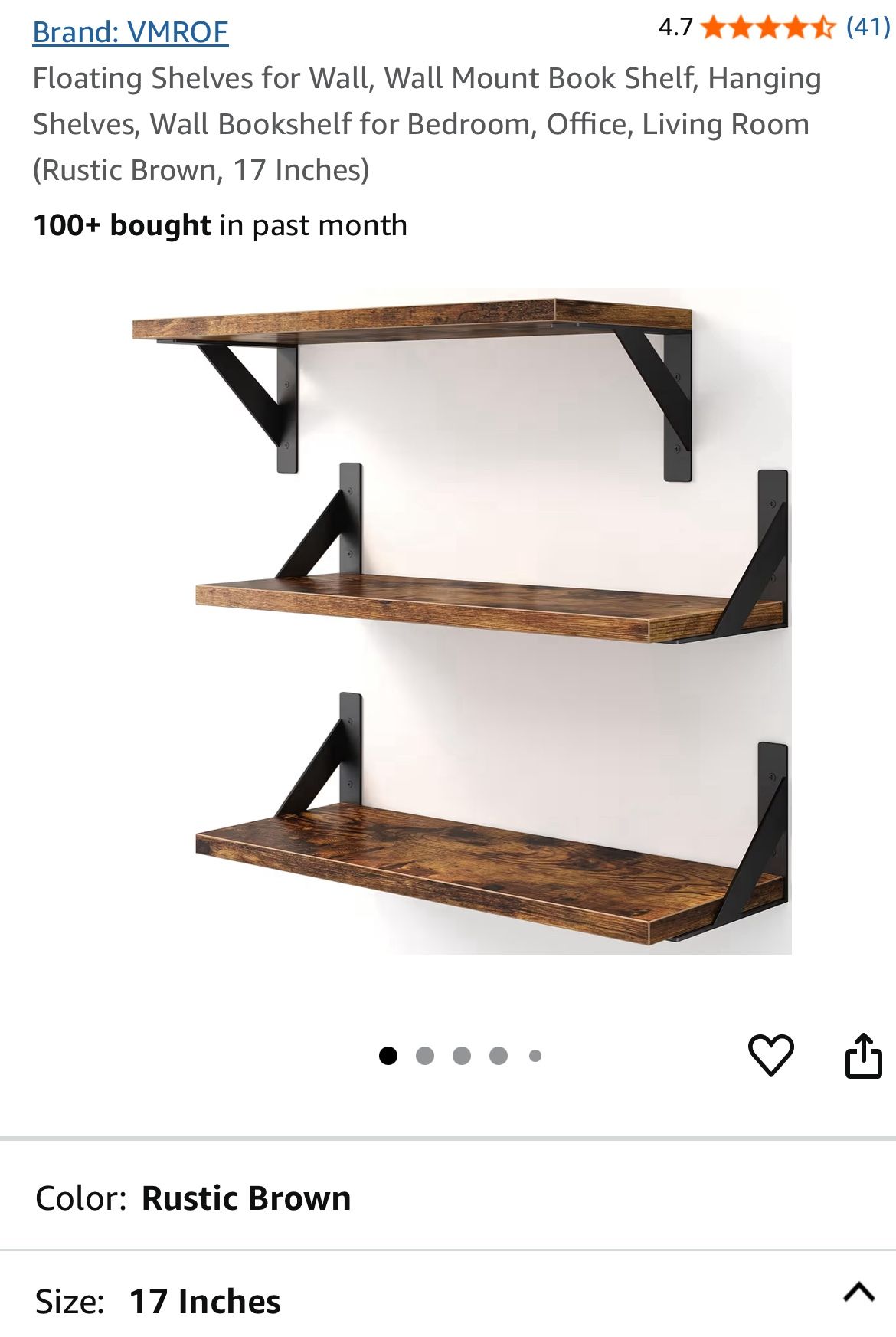 Floating Shelves for Wall, Wall Mount Book Shelf, Hanging Shelves, Wall Bookshelf for Bedroom, Office, Living Room (Rustic Brown, 17 Inches) New sea