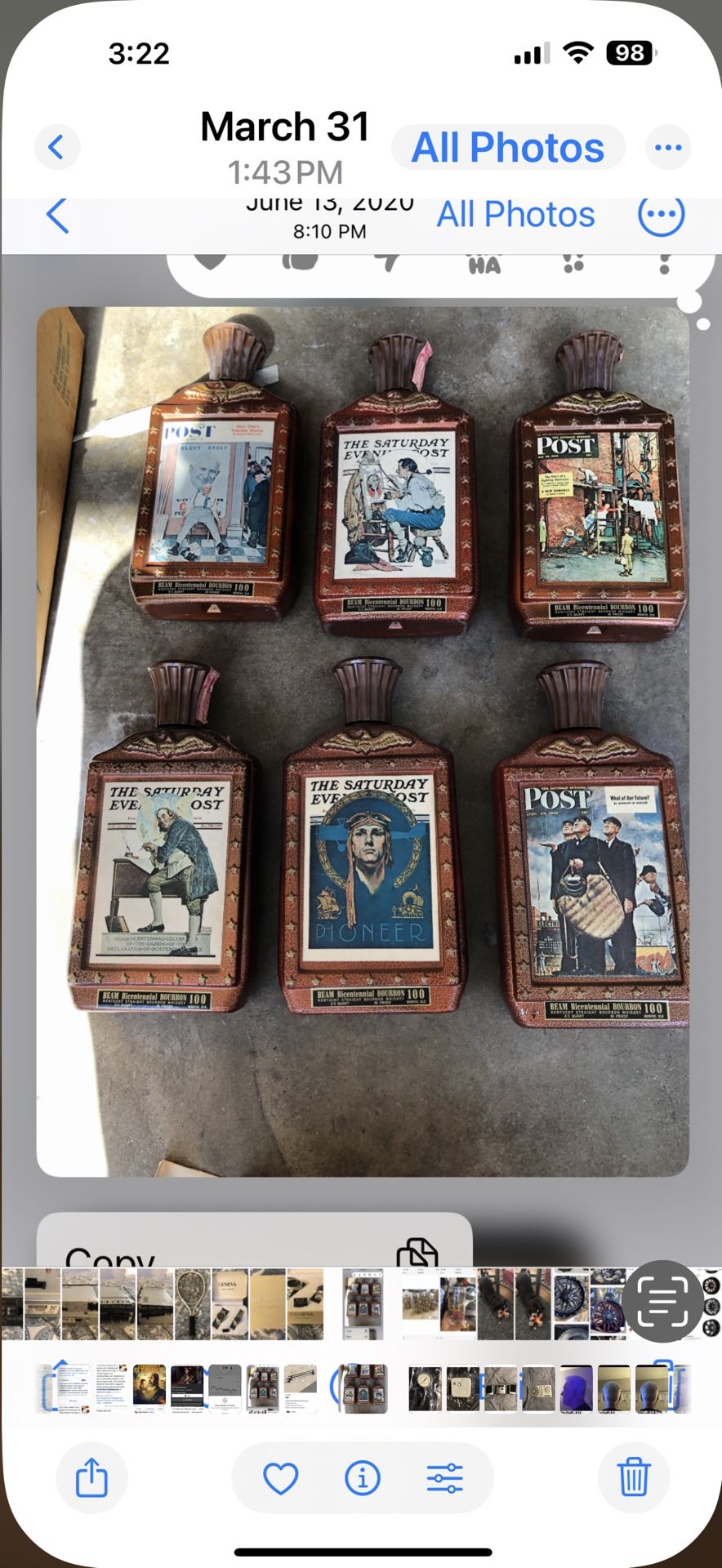 Six Antique Bourbon Bottles, Empty Very Cool